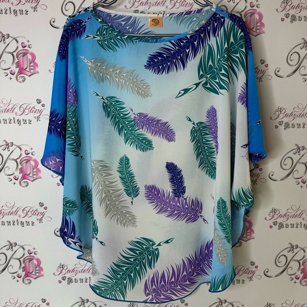 Northwest spirit coverup beach shirt blouse Vibrant Feather Print Blouse